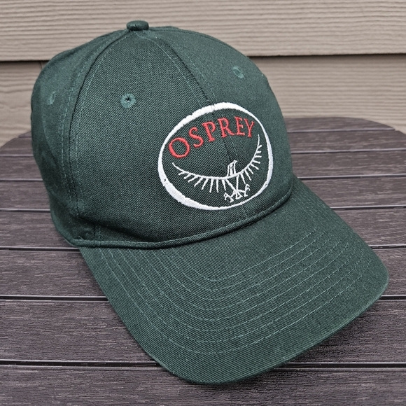Osprey Forest Green Velcro Back Logo Hat Cap 100% Cotton Red White Embroidered - Picture 1 of 8